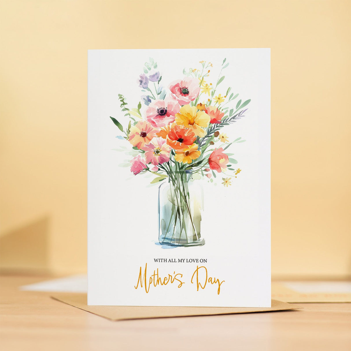 Mothers Day Card For Mum Floral Pink Yellow Flowers Mothering Sunday