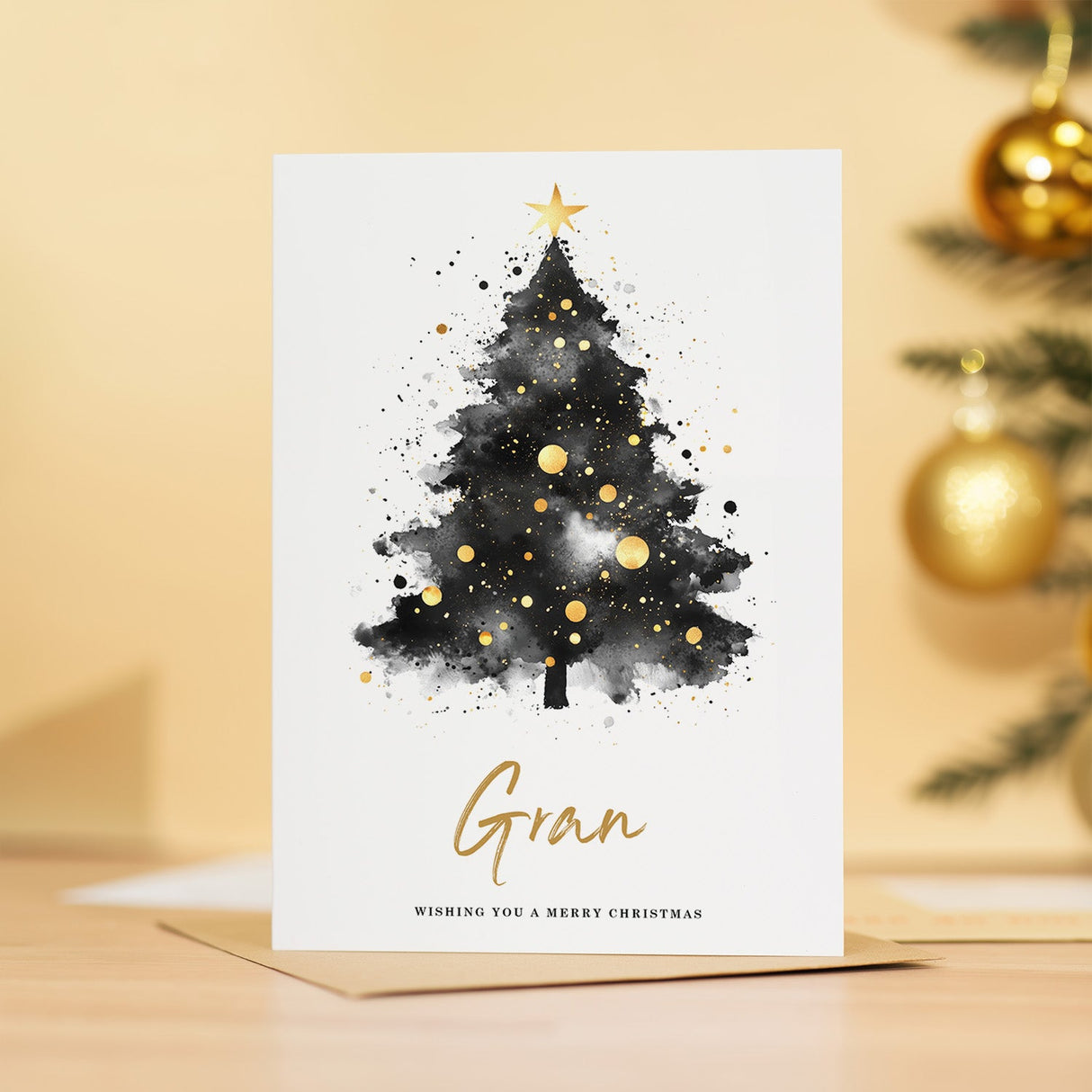Gran Christmas Tree Card Wishing Merry Christmas Holiday Greeting