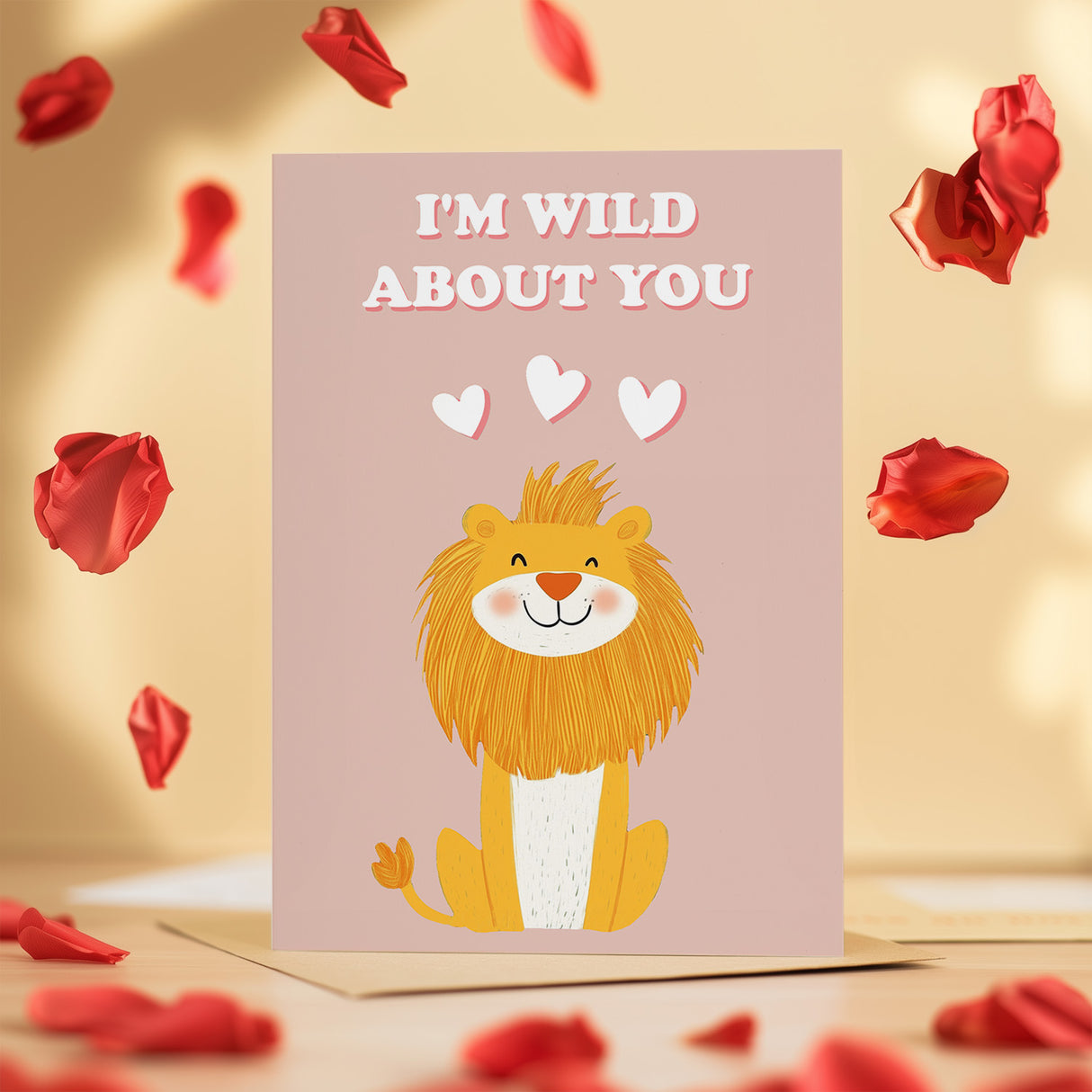 Wild About You Lion Card Cute Anniversary Valentine's Card for Him or Her