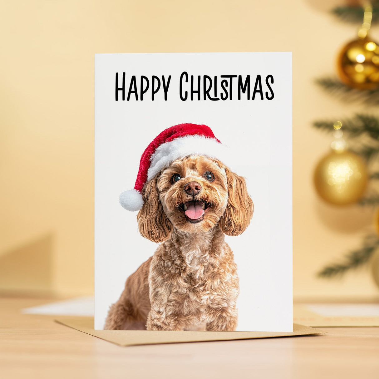 Cockerpoo Dog Christmas Card Santa Hat Cute Holiday Card for Animal Lovers