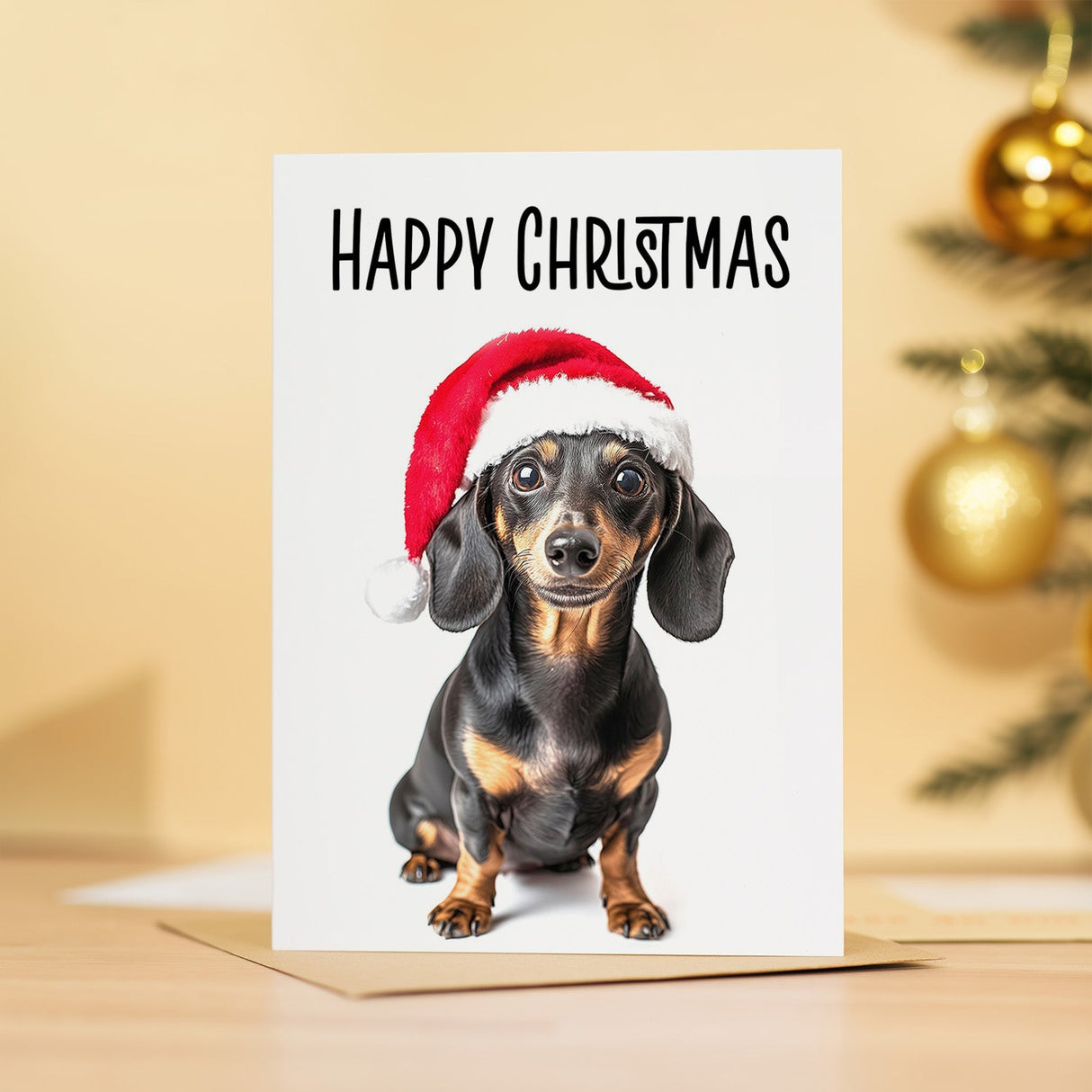 Whimsical Christmas Dachshund Dog Santa Hat Card for Animal Lovers