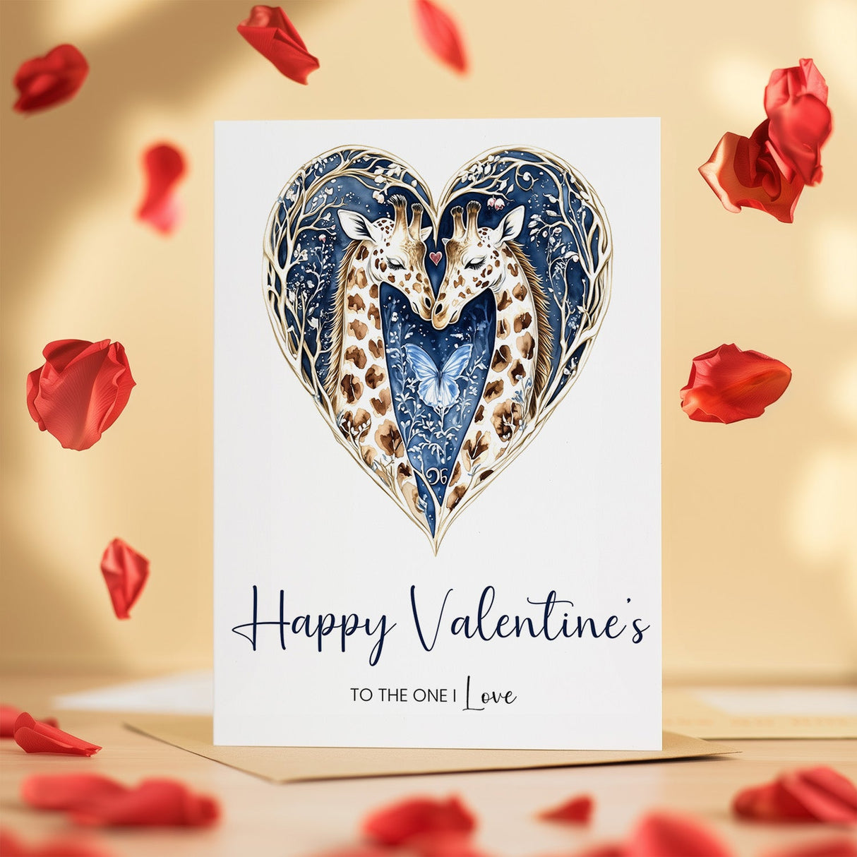 Valentine's Day Card for Wife or Husband, Unique Giraffe Heart Design, Special