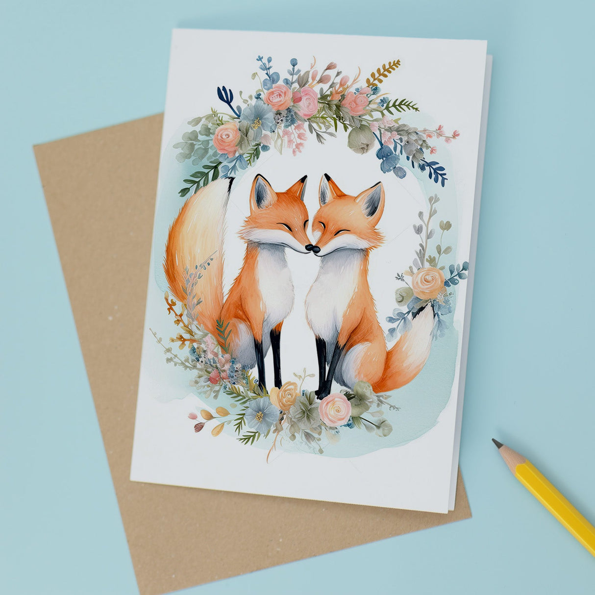 Fox Wedding Anniversary Card for Husband Wife Couple Engagement