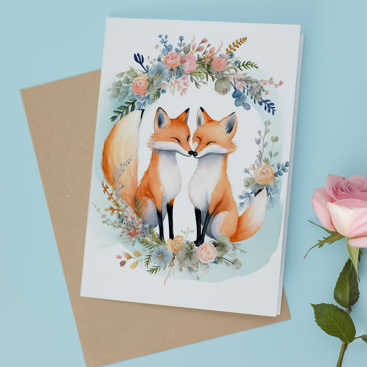 Fox Wedding Anniversary Card for Husband Wife Couple Engagement