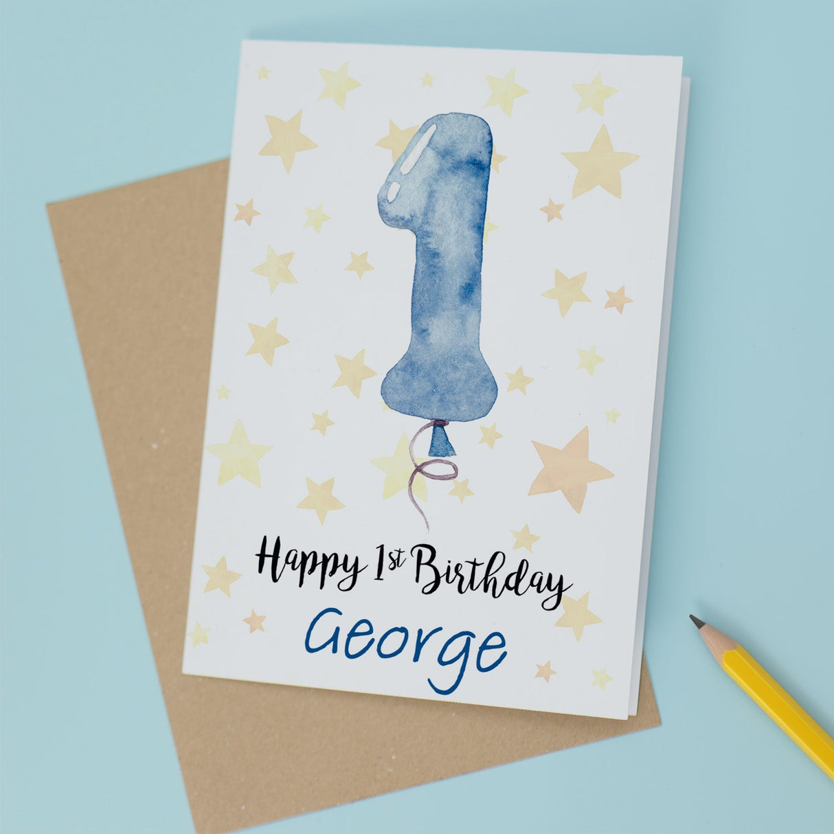 Customisable 1st Birthday Boy Card with Custom Name Baby First Birthday