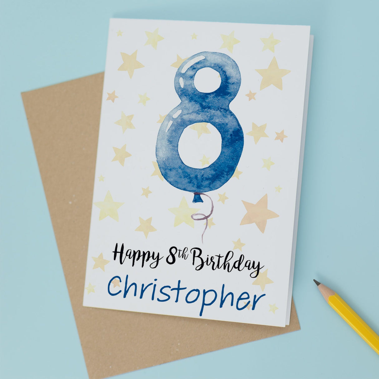 Custom 8th Birthday Card for Boy Personalised Name Child Eighth Birthday Card
