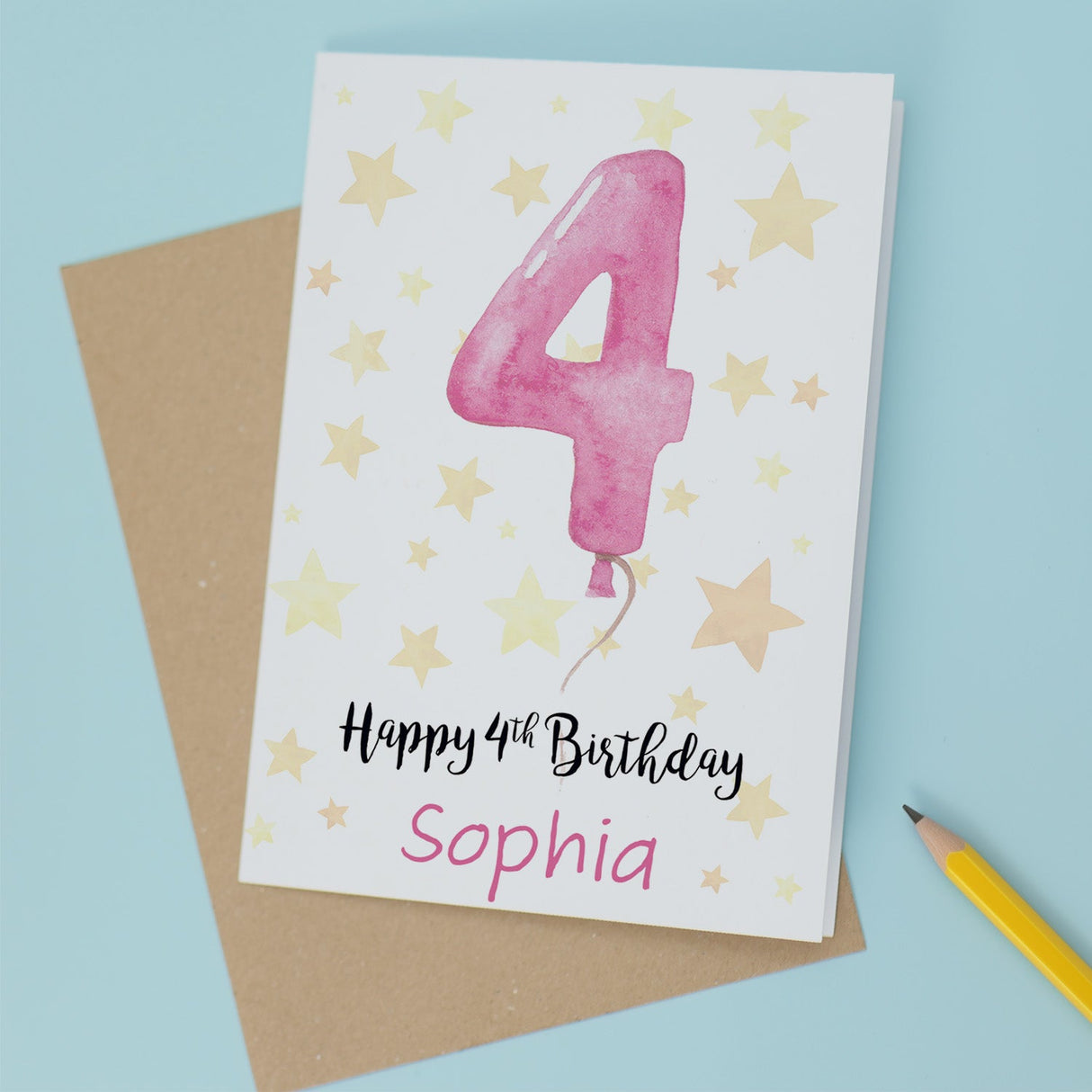 Custom 4th Birthday Card for Girl Personalisable Name Child Forth Birthday Card