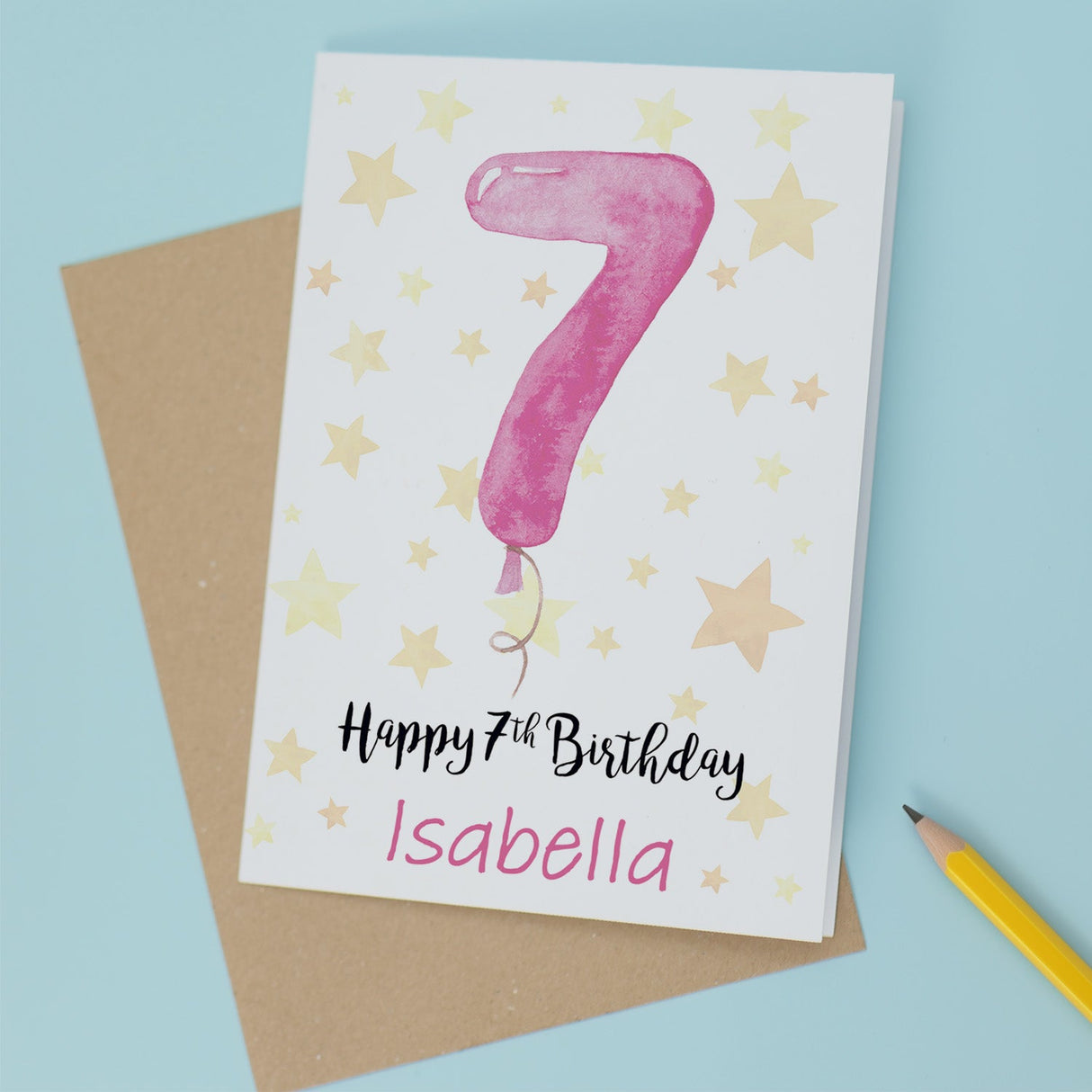 Personalisable 7th Birthday Card Custom Name for Girl Child Seventh Celebrations