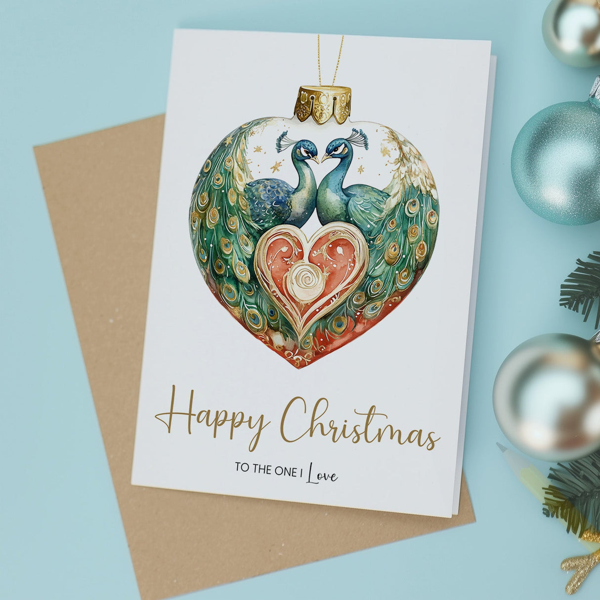 Christmas Card For The One I Love, Unique Peacock Design, From Wife or Husband