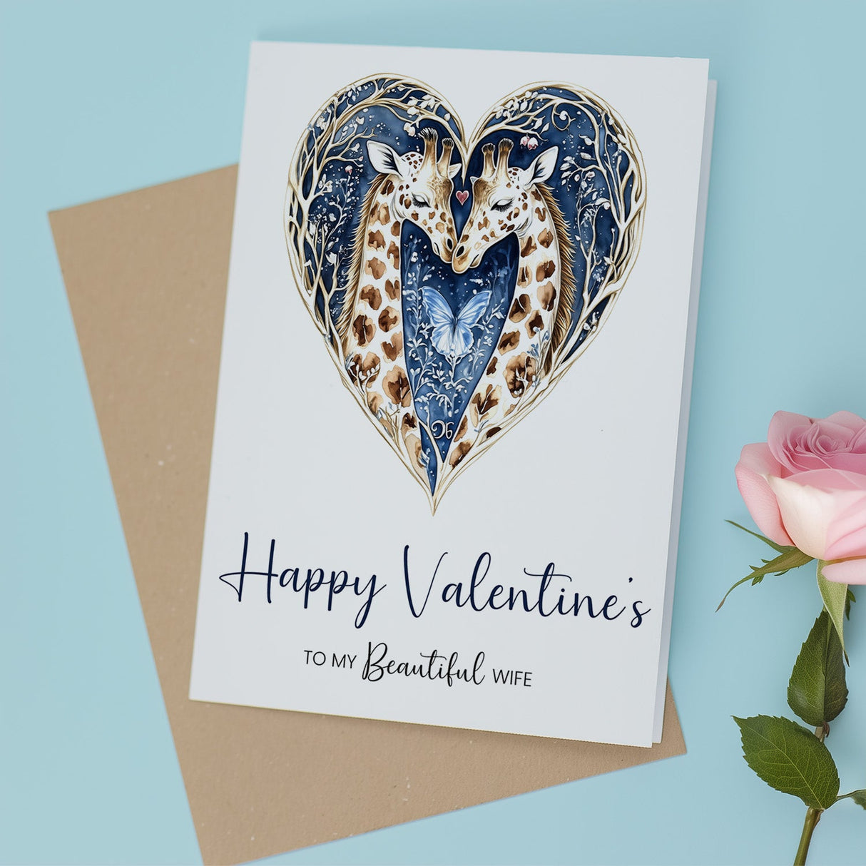 Valentine's Day Card for Wife, Unique Giraffe Heart, Special, Elegant Design