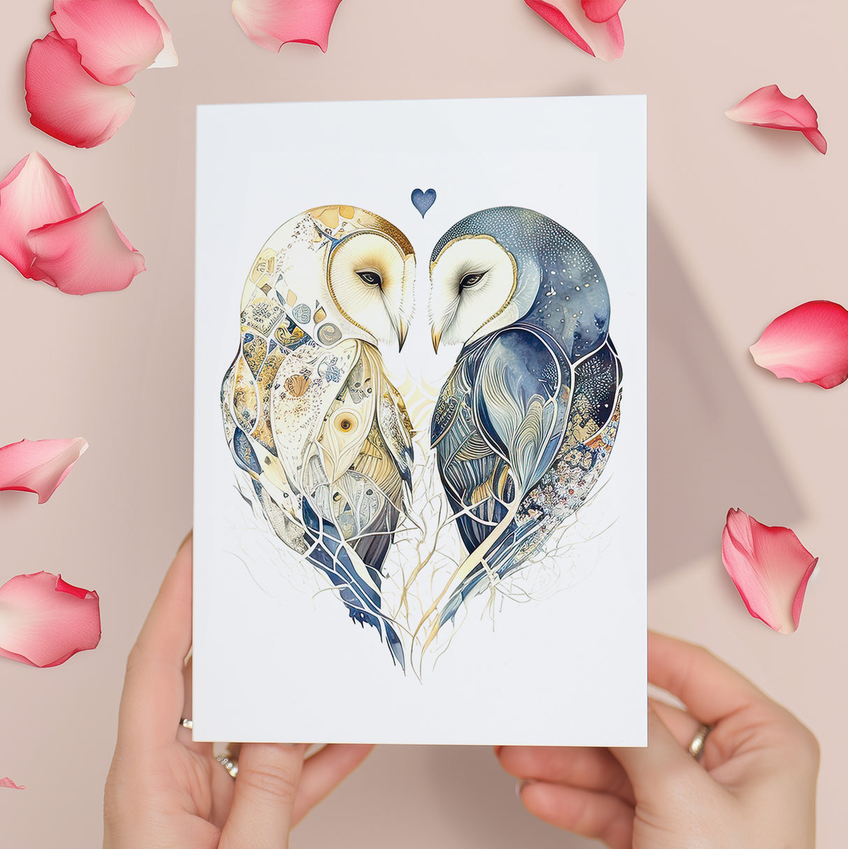 Owl Wedding Card – Romantic Barn Owl Illustration – Eco-Friendly Card UK Made