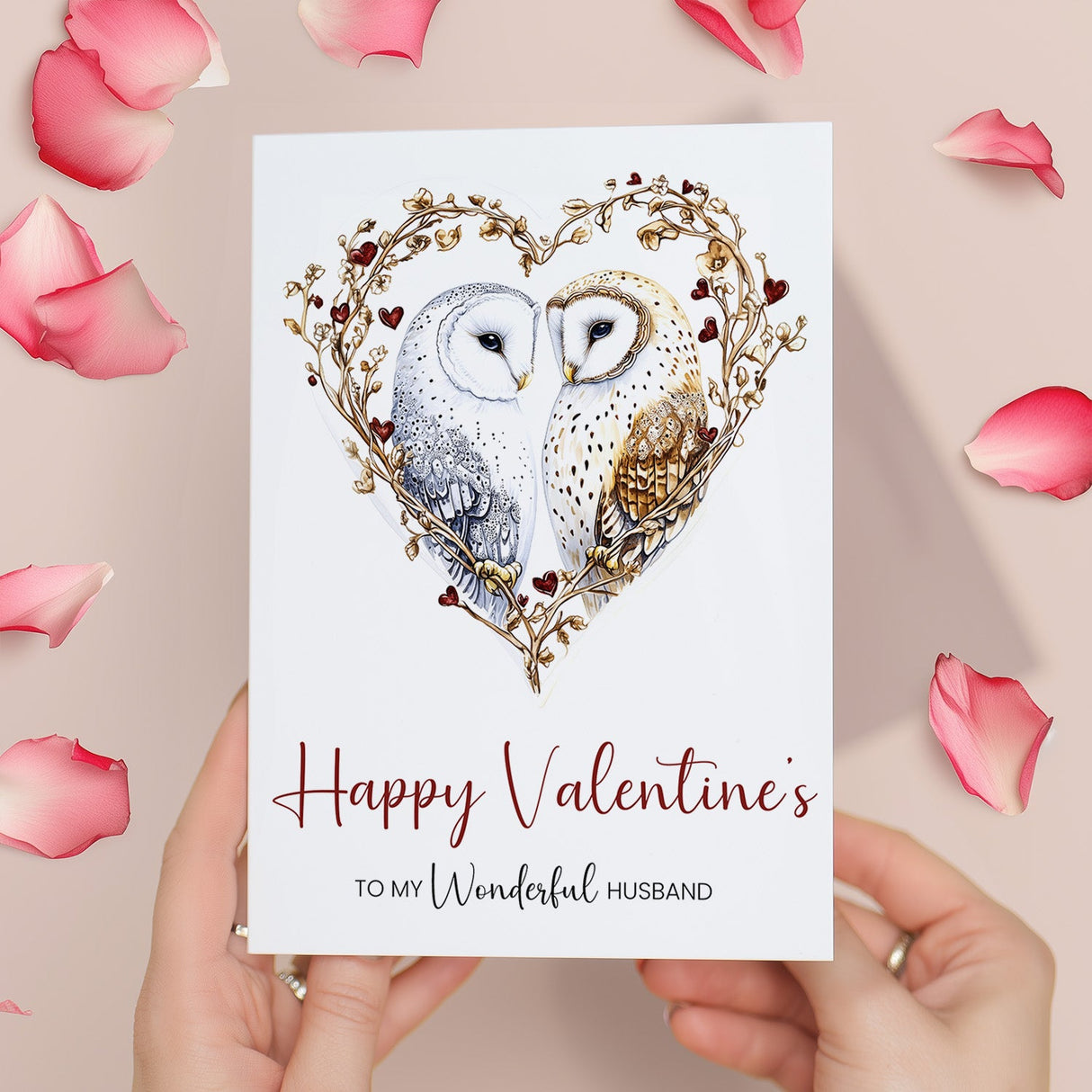 Valentine's Day Card for Husband, Unique Owl Heart Design, Special, Elegant