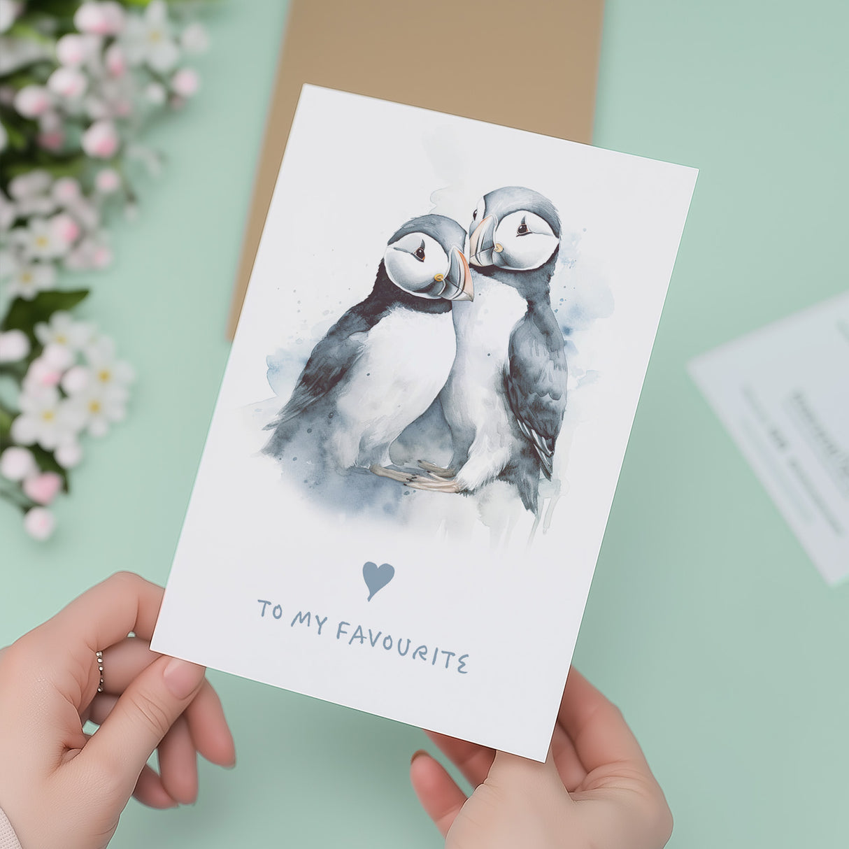 Valentine Anniversary Card for Wife Husband Boyfriend Girlfriend Puffin Card