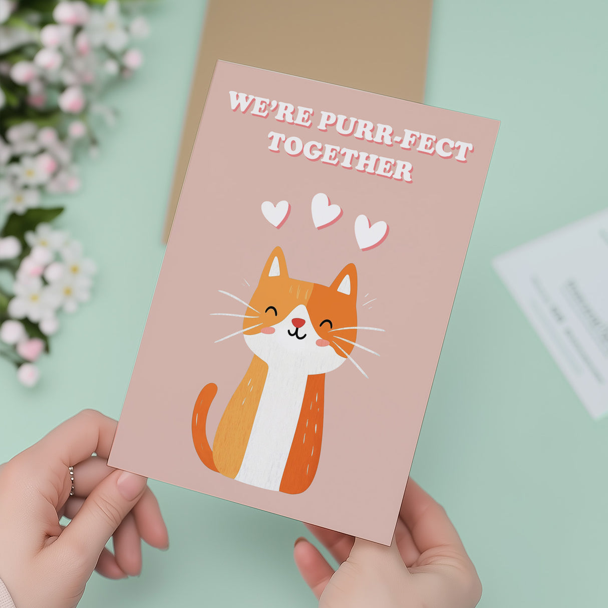 Cute Cat Anniversary Valentine's Card For Him or Her We're Purr-Fect Together