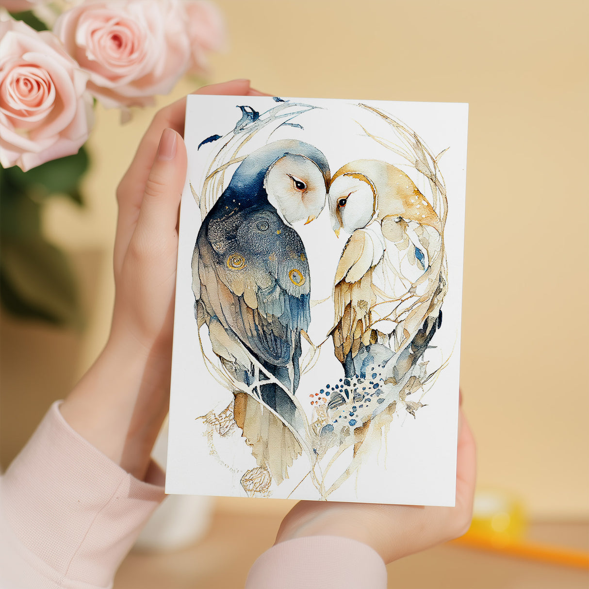 Wedding Card – Romantic Owl Wedding Card on Recycled Card – Eco UK Woodland Design
