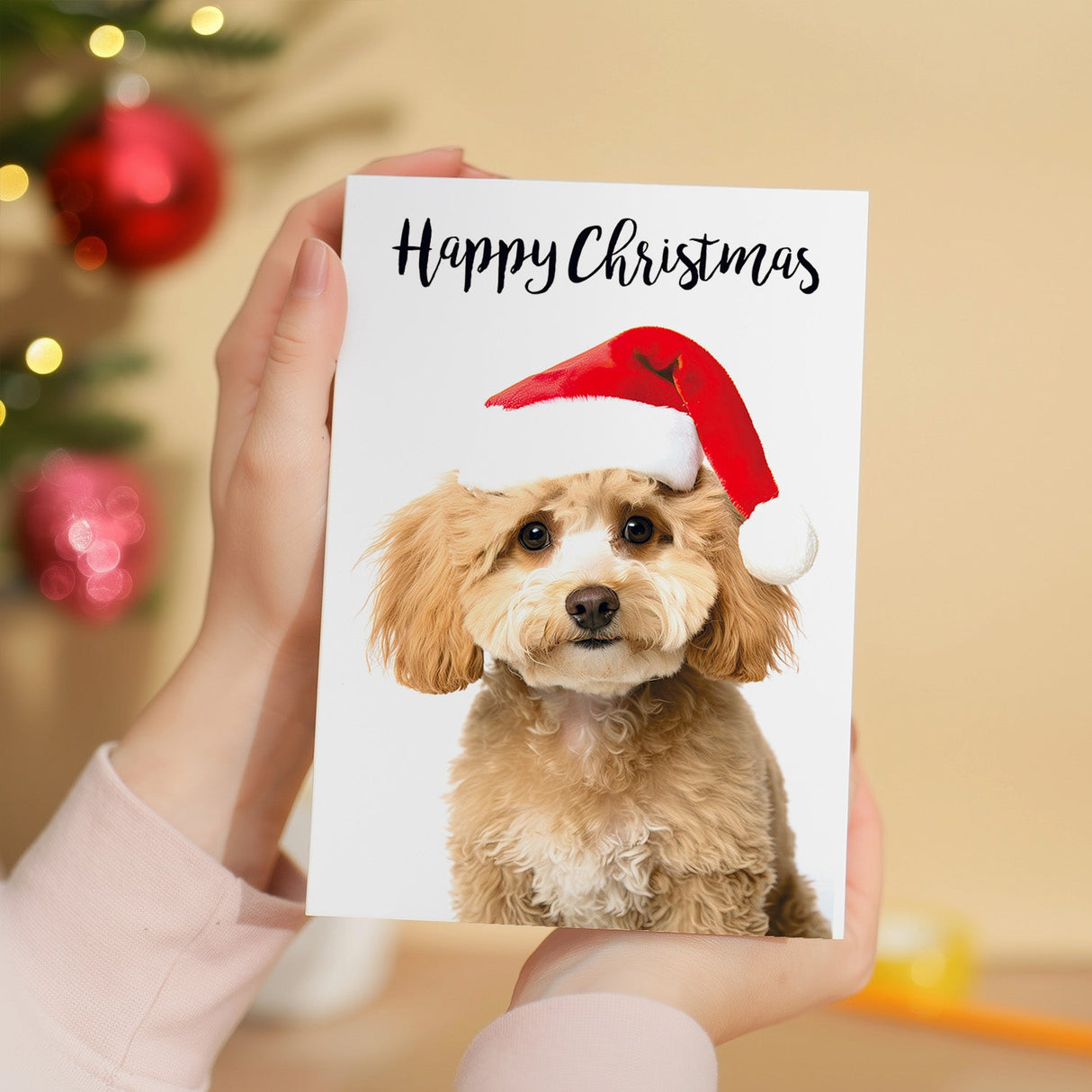 Christmas Card with Cute Poodle for Him Her Friend Dog Lovers Fun Holiday Card