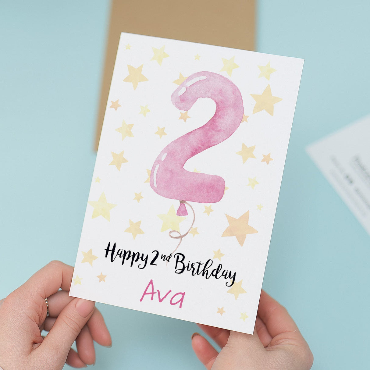 Custom 2nd Birthday Card for Girl Personalisable Baby Name Card