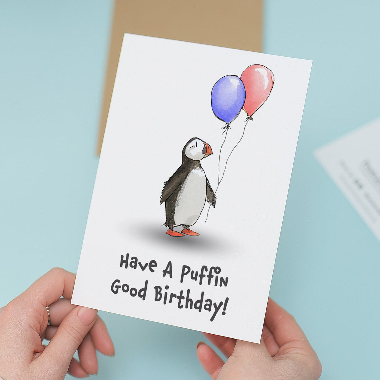 Kids Birthday Card Cute Puffin Fun Boy Girl Child Celebration