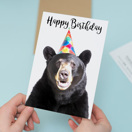 Happy Birthday Card Black Bear Fun for Mum Dad Sister Brother Him Her