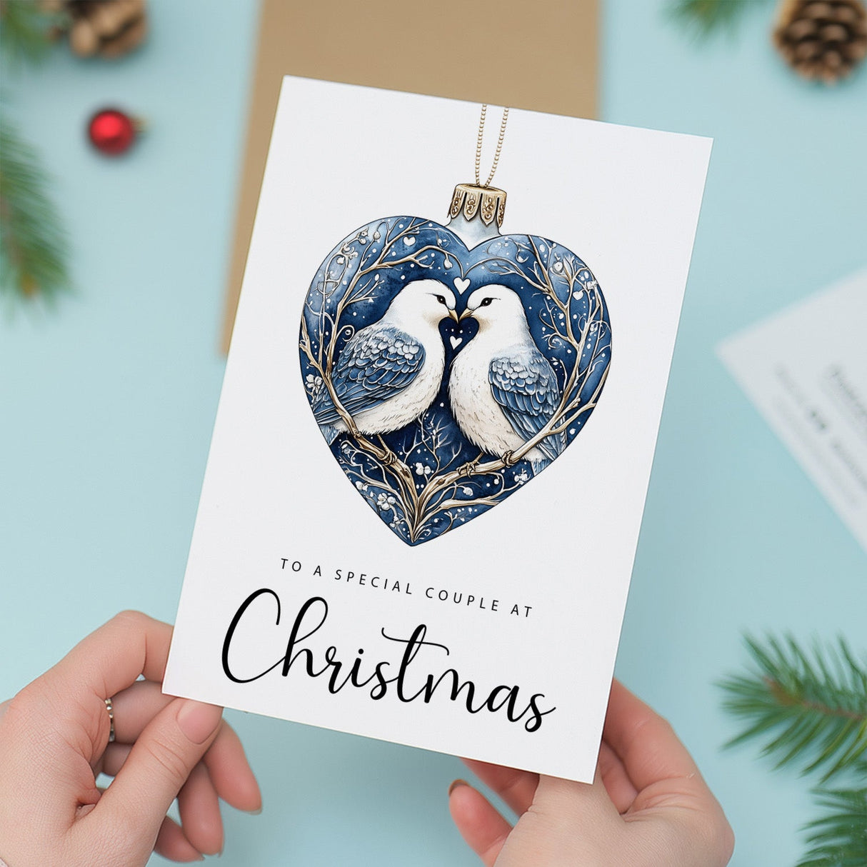 Christmas Card Romantic Turtle Dove Bauble Love Heart For Special Couple