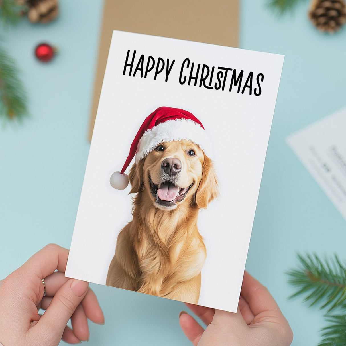 Golden Retriever Dog Wearing Santa Hat Christmas Card for Animal Lovers