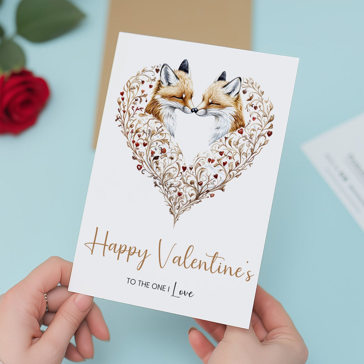 Valentine's Day Card for Wife or Husband, Unique Fox Heart, Special & Elegant