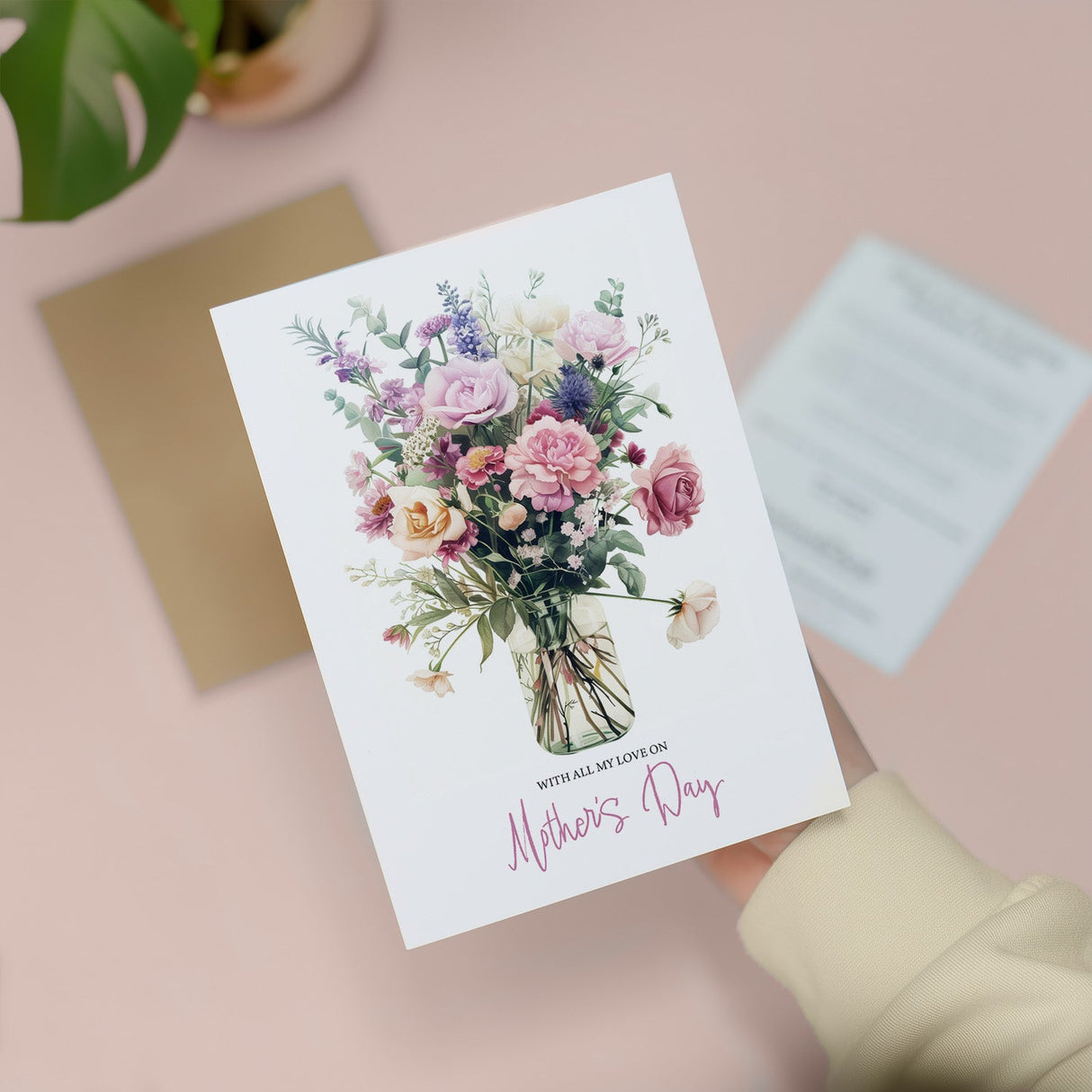 Mothers Day Card Floral Pink Purple For Mum Mom Mummy Mothering Sunday
