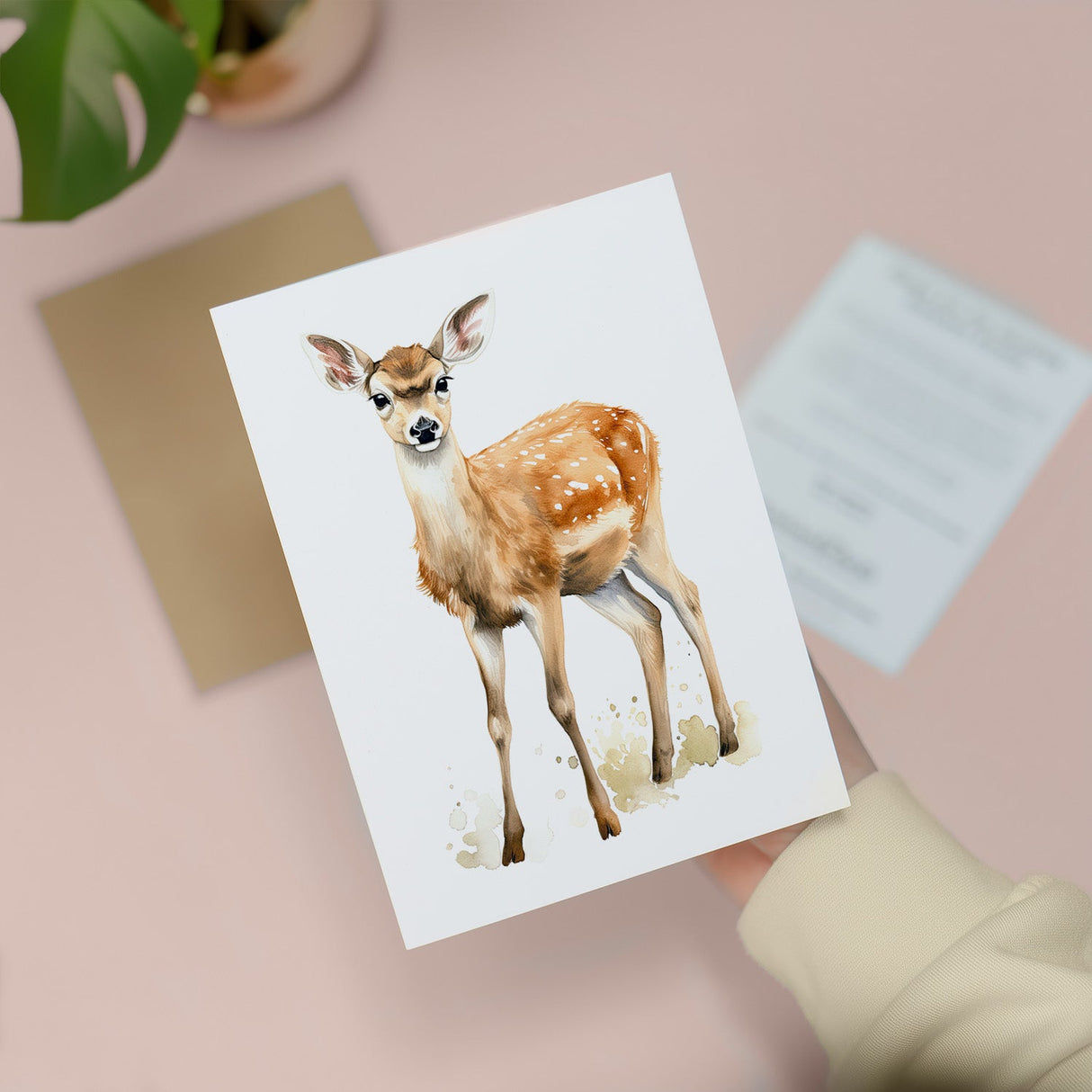 Deer Notelet Card All Occasion Birthday Easter Thank You 5x7 A6 A7 For Her Him