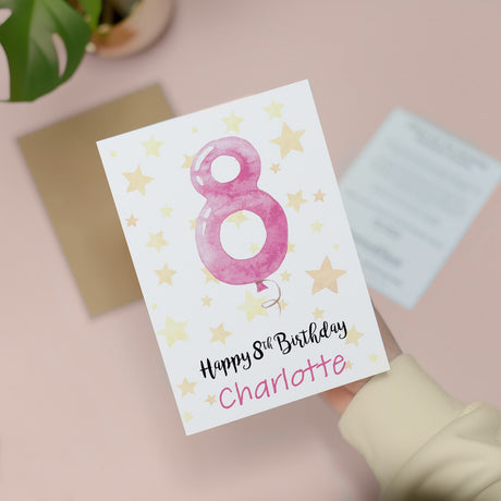 Custom 8th Birthday Card Personalisable For Girl Child Name Eighth Birthday