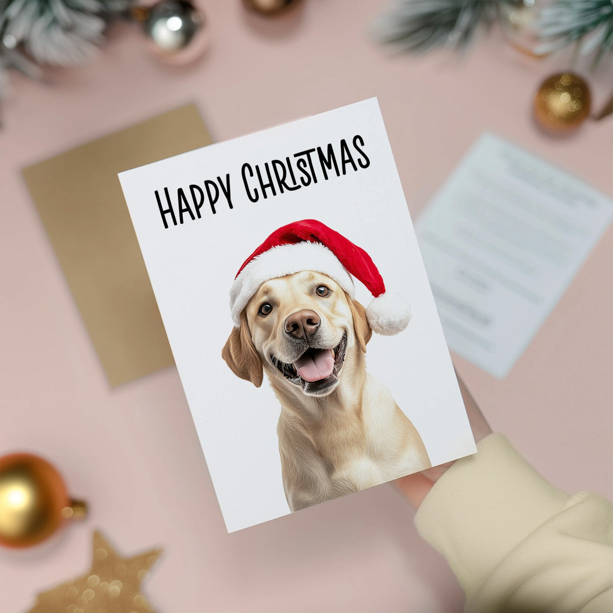 Golden Labrador Dog Santa Hat Christmas Card for Animal Lovers Holiday Card