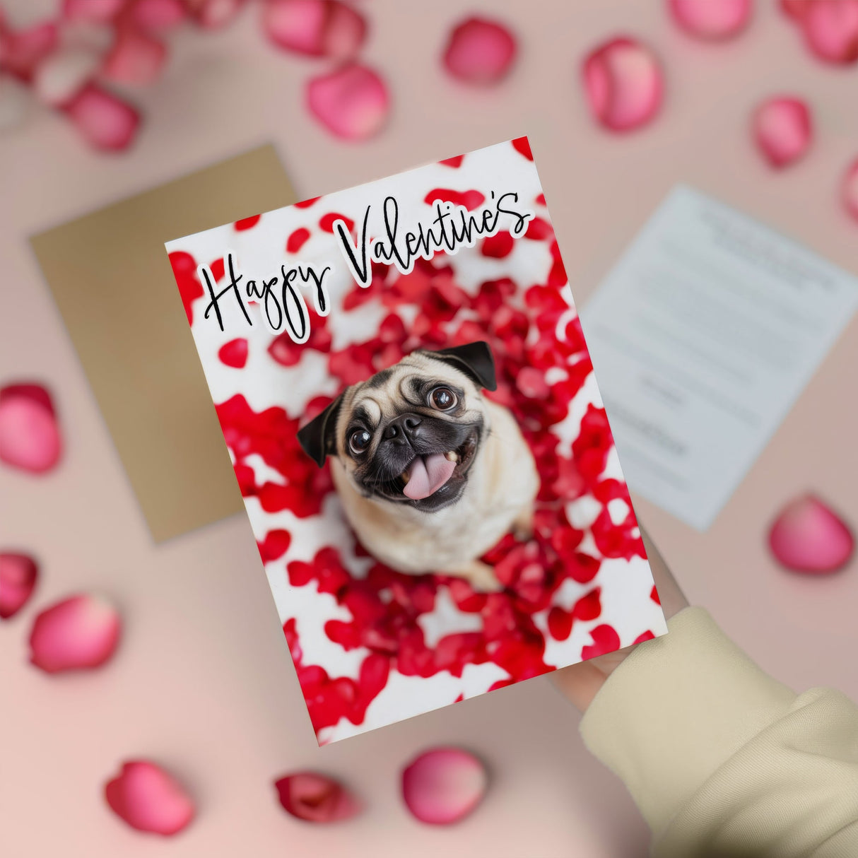 Valentine's Day Card, Pug Design, For Her or Him, From The Dog