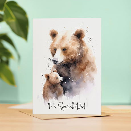 Birthday Card for Dad Bear Illustration Father Day Him Gift Happy Birthday