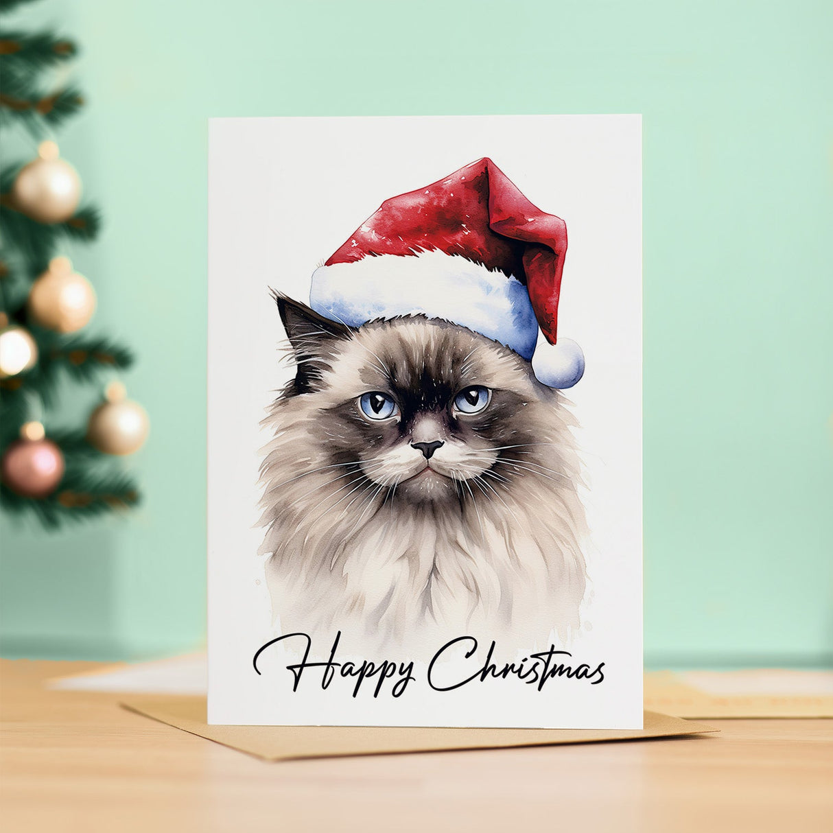 Ragdoll Cat Christmas Card Santa Hat Fun Gift For Him Her Everyone