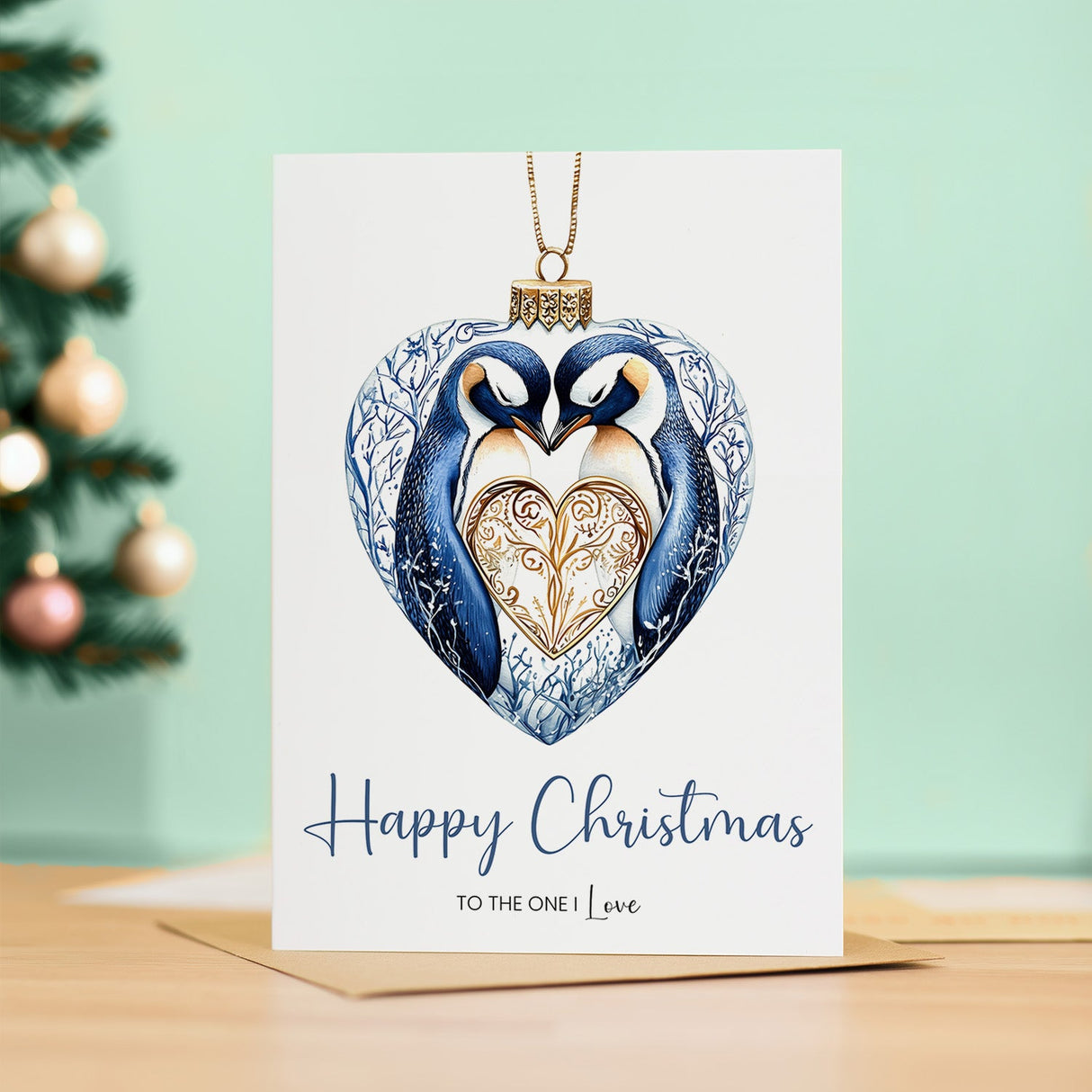 Christmas Card For The One I Love, Unique Penguin, From Wife or Husband