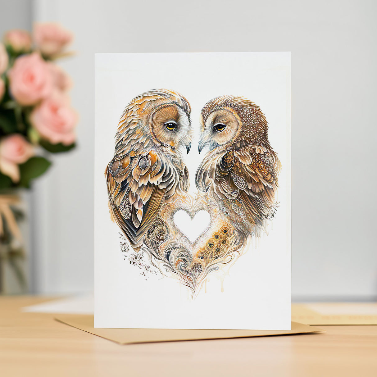 Valentine Anniversary Card for Her Wife Husband Boyfriend Brown Owls