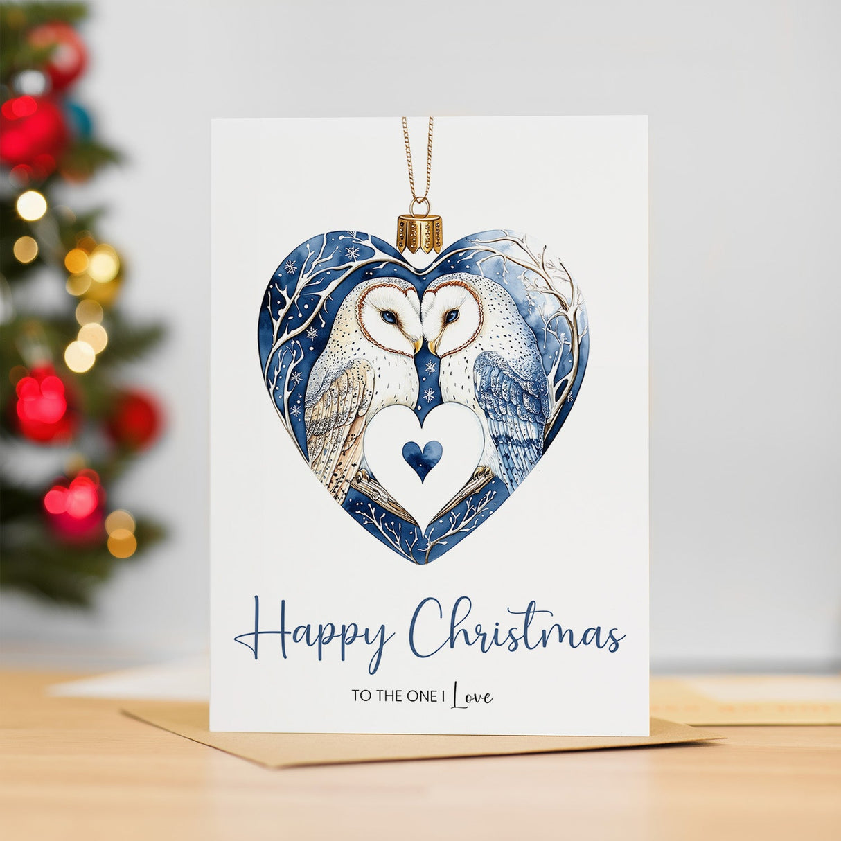Christmas Card, For The One I Love, From Wife or Husband, Unique Owl Design