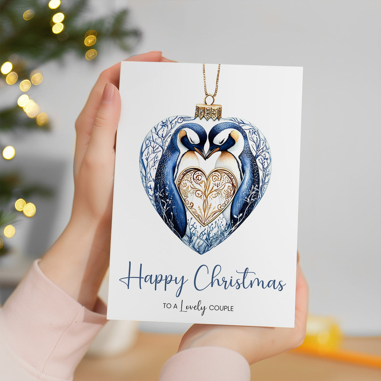 Christmas Card for Couple, Son & Partner, Daughter & Partner, Penguin Design