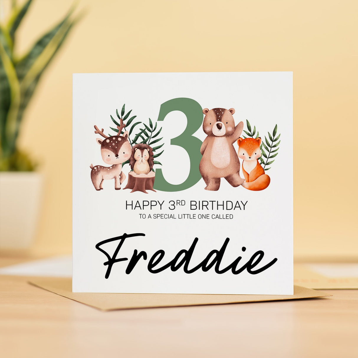 Custom 3rd Birthday Card Woodland Theme For Boy Girl Personalised Three Card