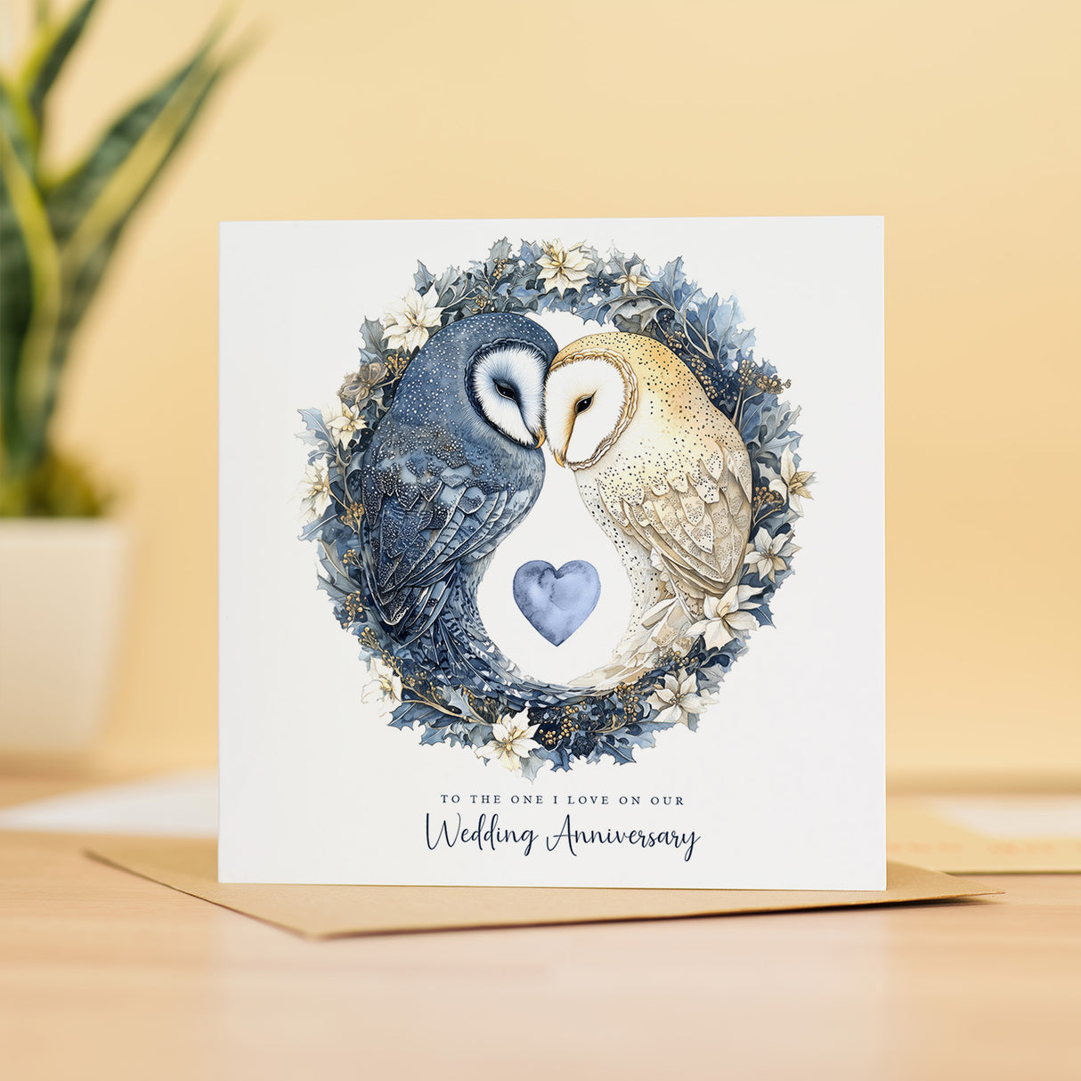 Wedding Anniversary Card Owl Design Love Heart Wedding Anniversary Card