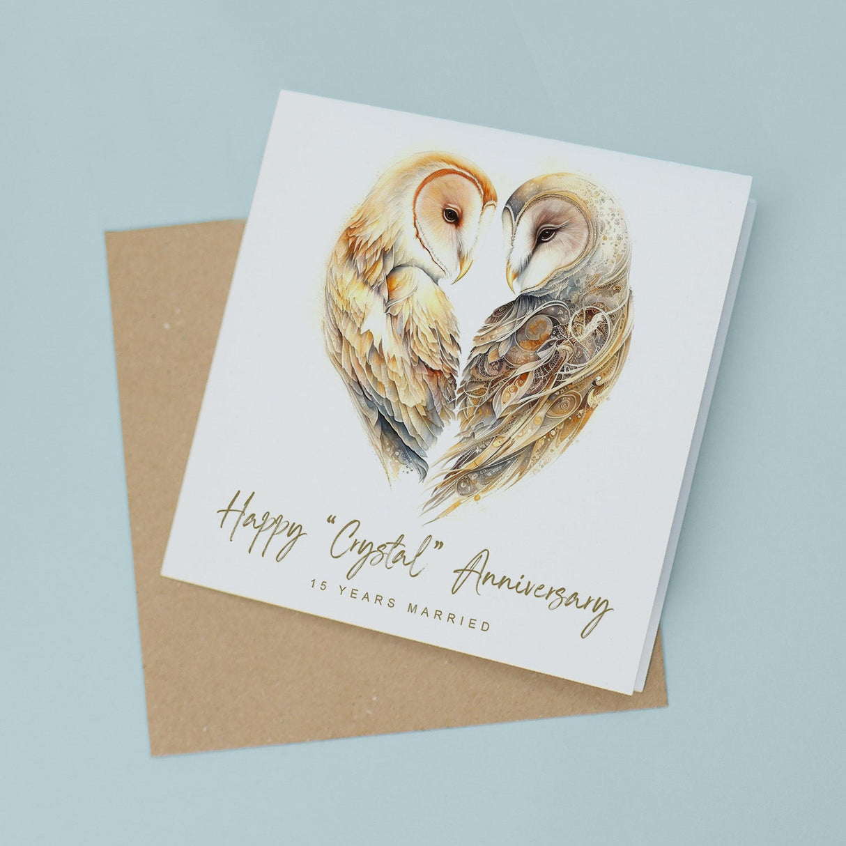 15 Year Crystal Anniversary Card For Husband Wife Owl Design