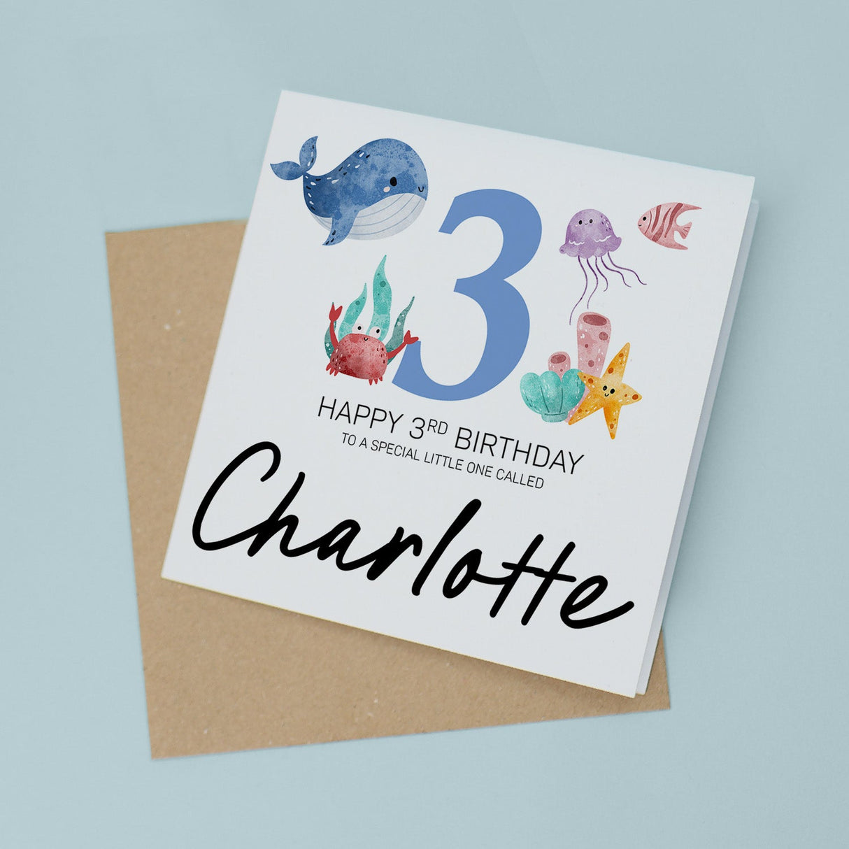 Personalised Sealife 5th Birthday Card For Boy Girl Custom Five Years Card