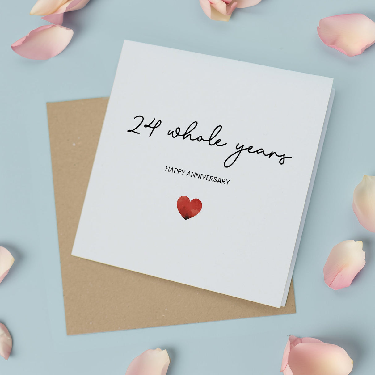 24th Anniversary Card, Simple Love Heart, Modern Gesture for Wife, Husband