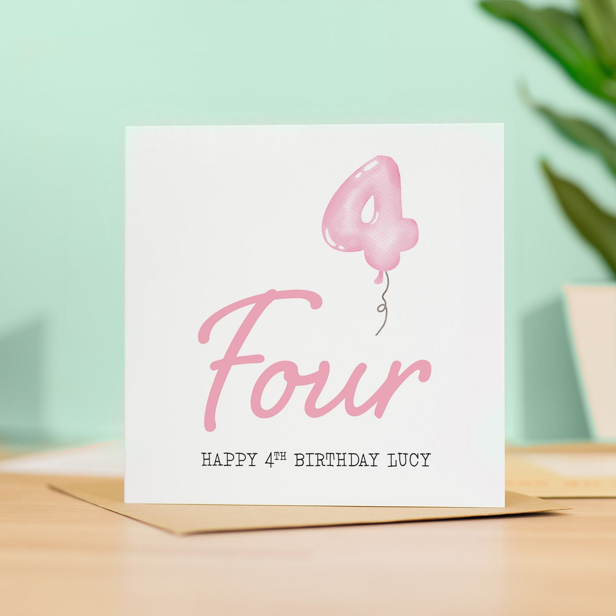 4th Birthday Card for Girl Customizable Four Year Old Celebrations