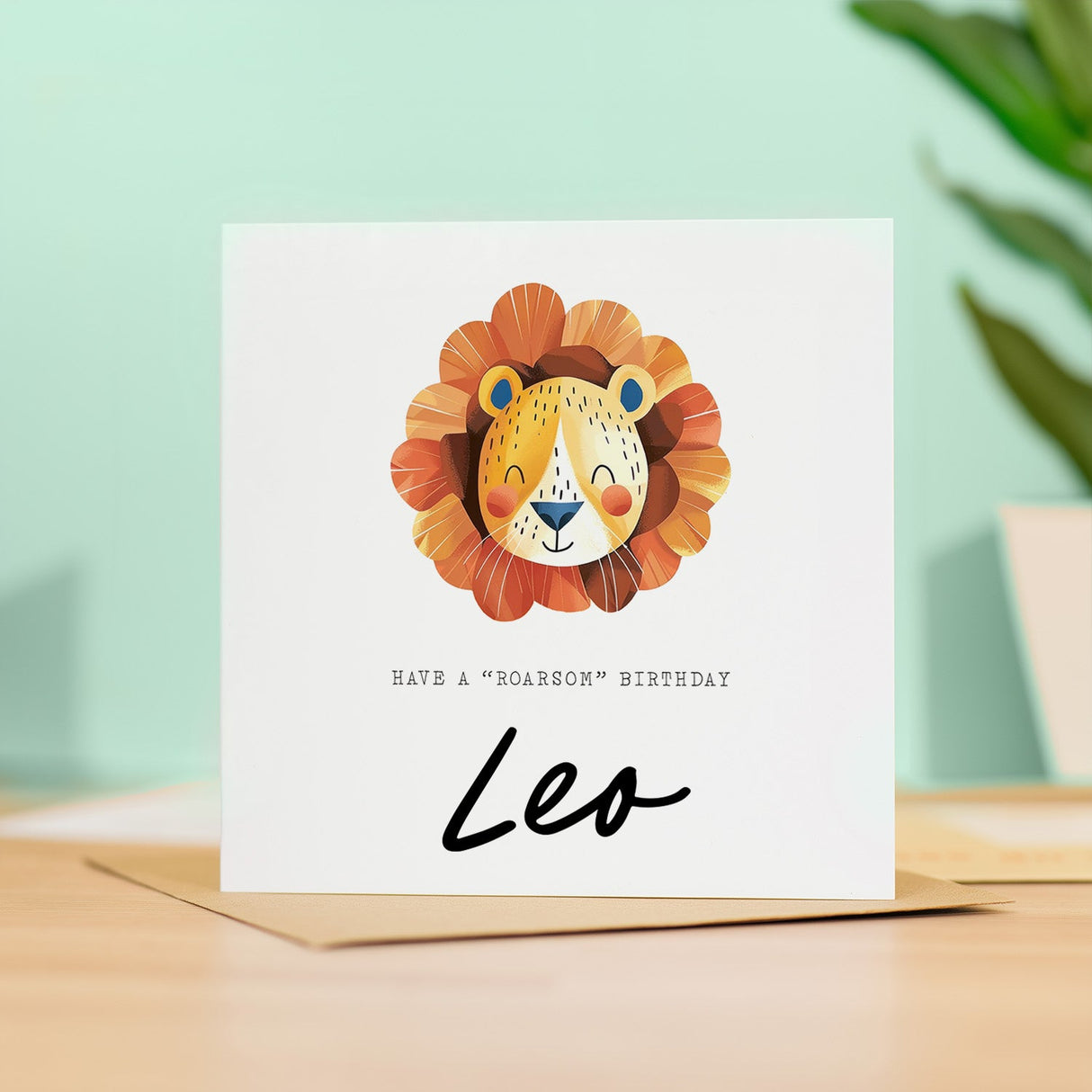 Personalised Kids Birthday Card Cute Lion Childs Customisable Card