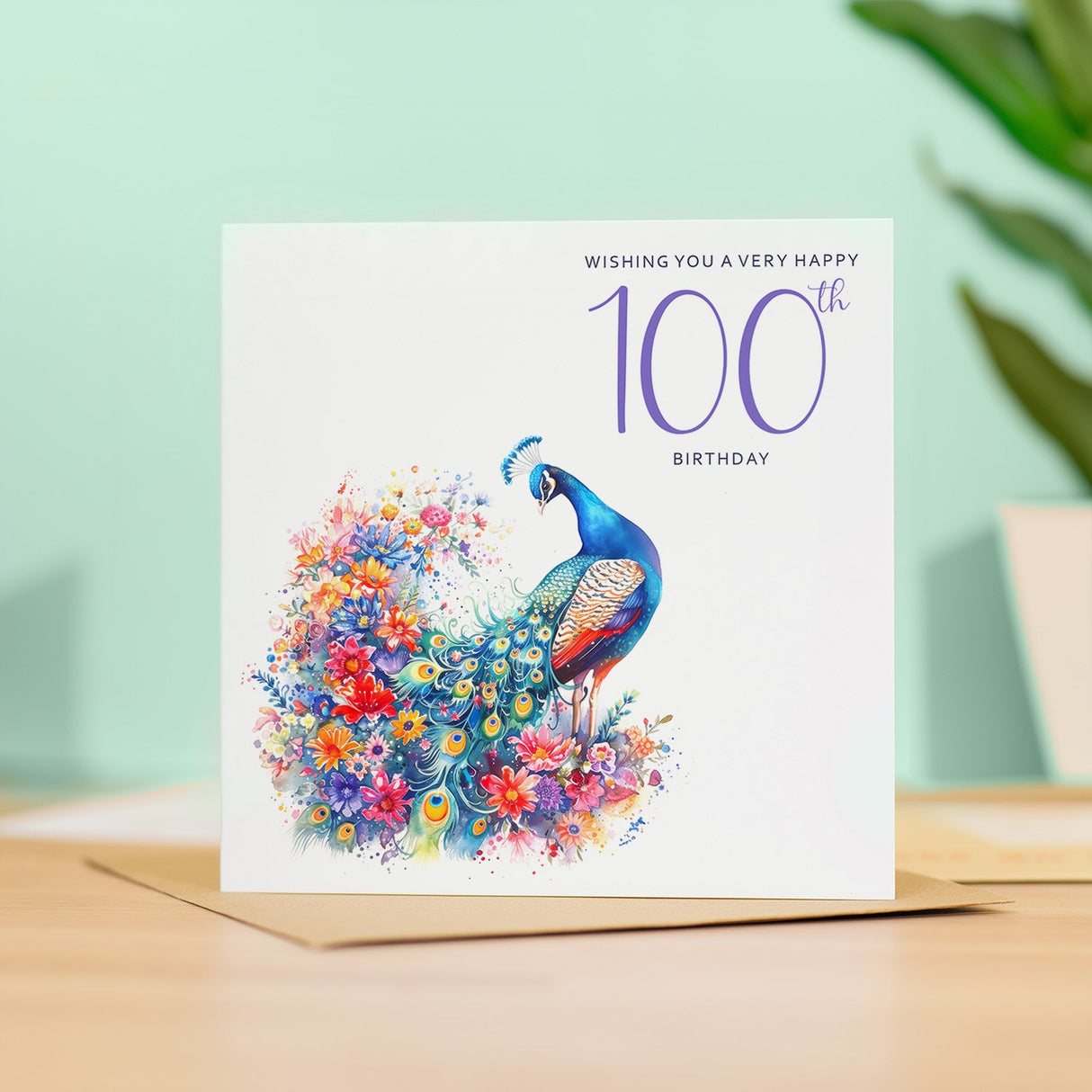 100th Birthday Card Peacock Design for Mum Gran Friend Hundredth Celebration
