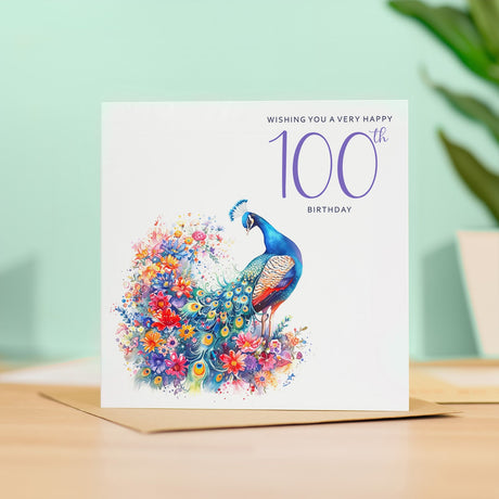 100th Birthday Card Peacock Design for Mum Gran Friend Hundredth Celebration