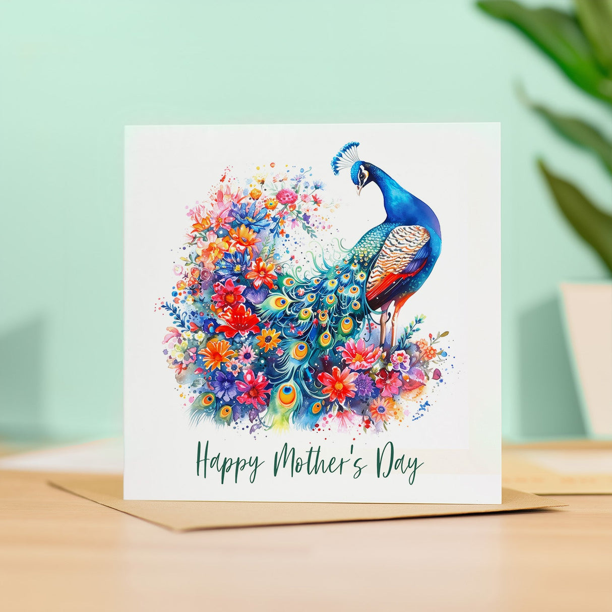 Mothers Day Card Happy Mommy Mum Flower Peacock Mothering Sunday Gift