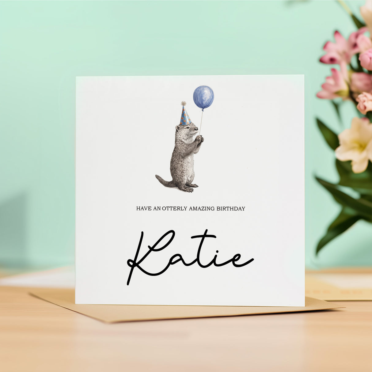 Personalised Birthday Card For Him or Her Otter Birthday Card Custom Name Birthday Card