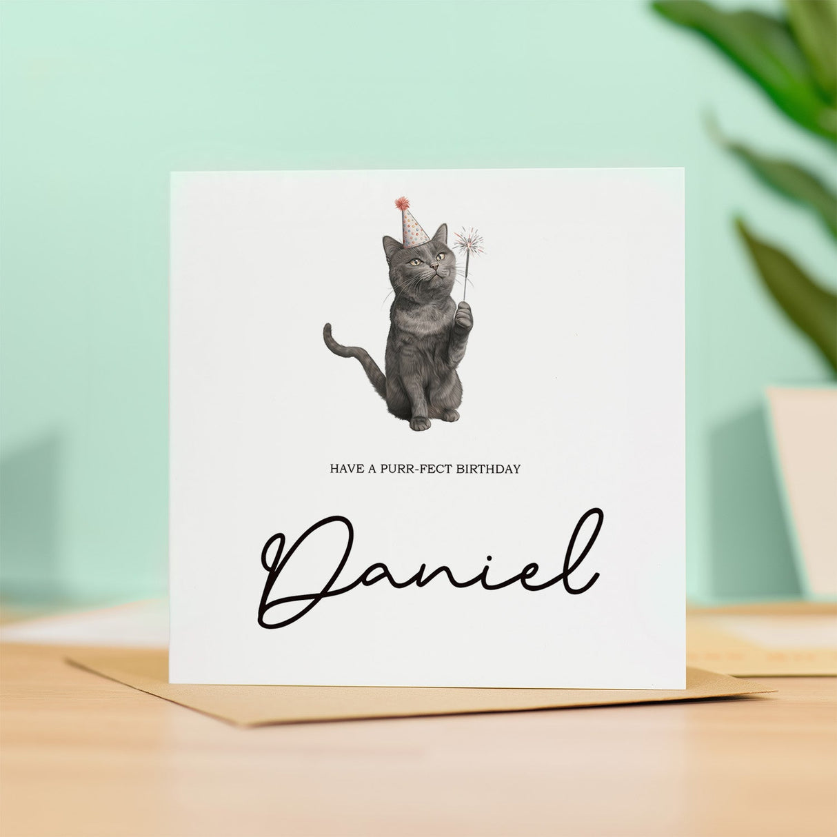 Personalised Birthday Card For Him or Her Black Cat Birthday Card Custom Name Birthday Card