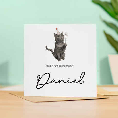 Personalised Birthday Card For Him or Her Black Cat Birthday Card Custom Name Birthday Card